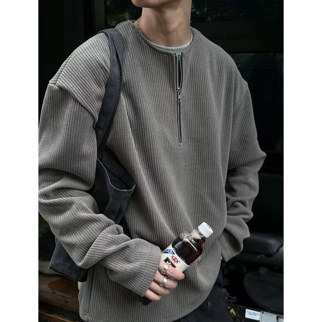 Solid colour loose fit pullover top with long sleeves in grey, black or apricot