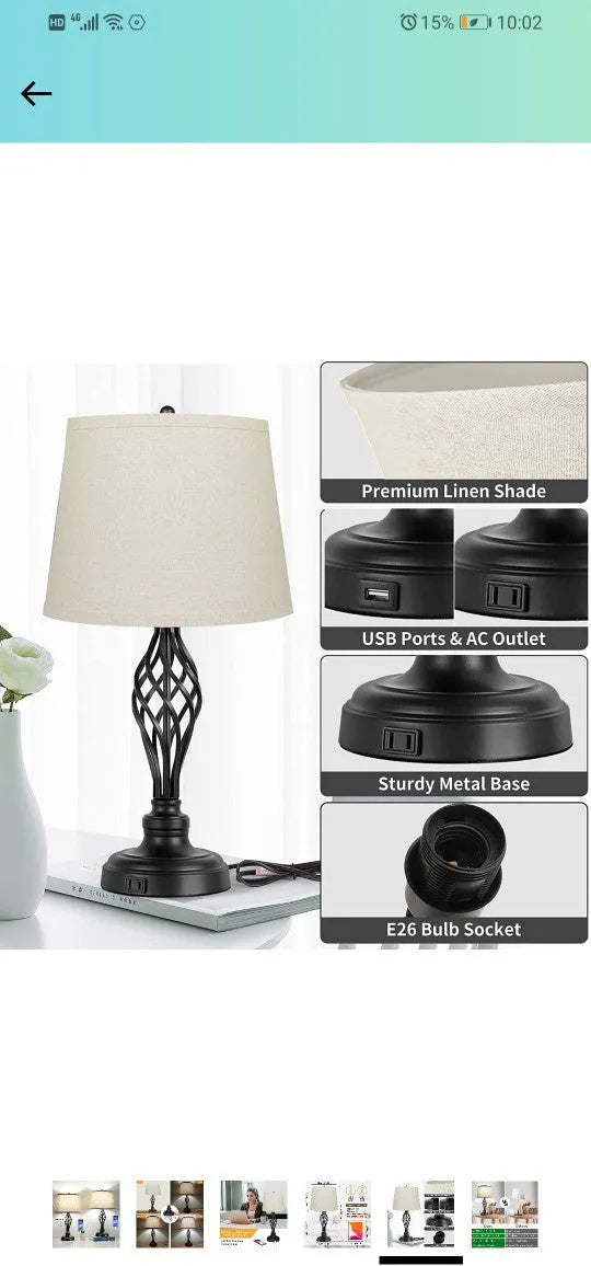 European style alloy bedside table lamp with touch controls for dimming and cold/warm light selection plus USB charging port
