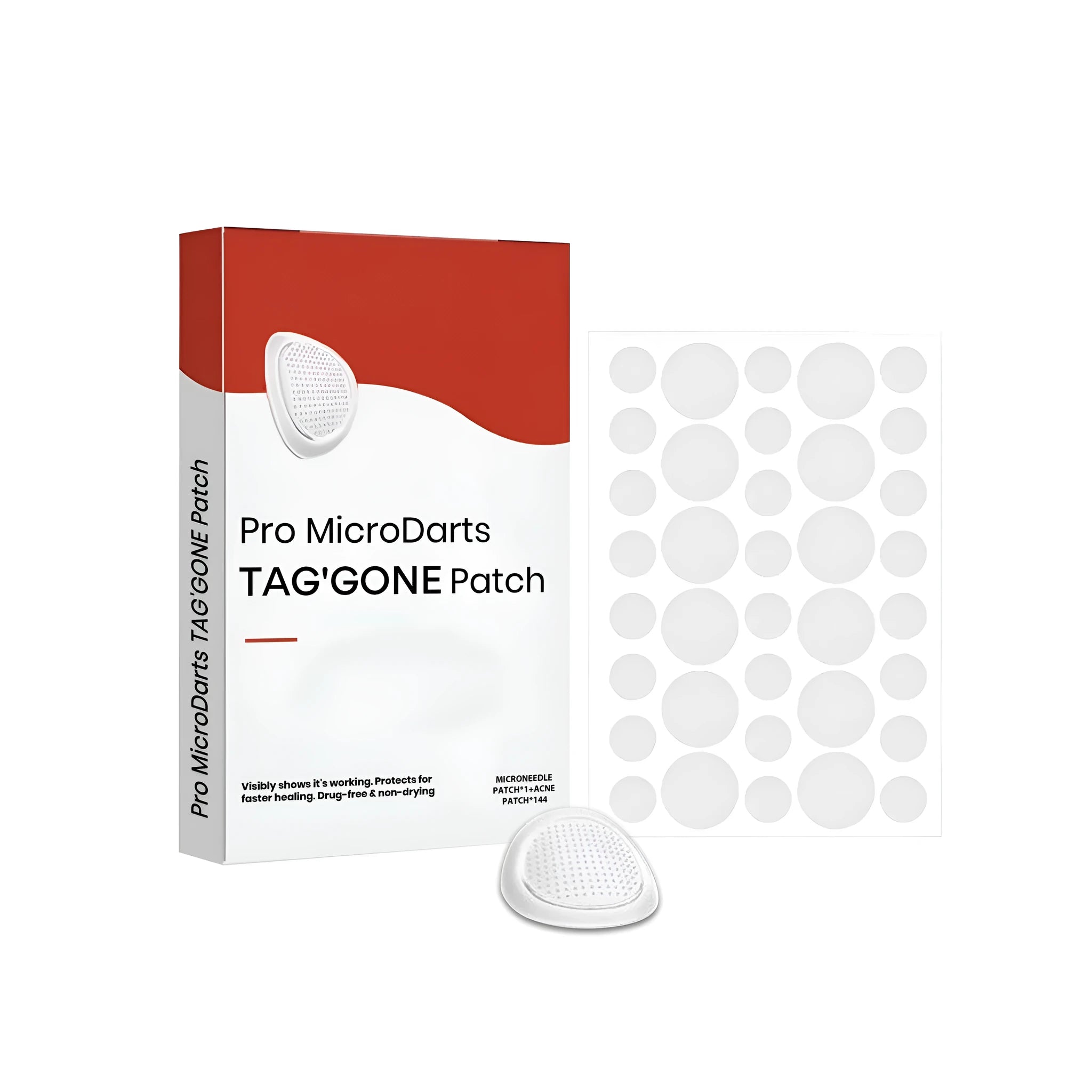 Pack of acne and wart relief patches containing 144 standard patches and one microneedle patch