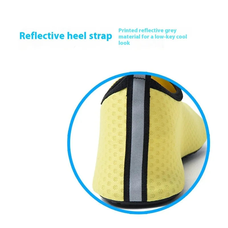 Non-slip soft bottom beach shoes with mesh uppers and TPR soles in various colour designs