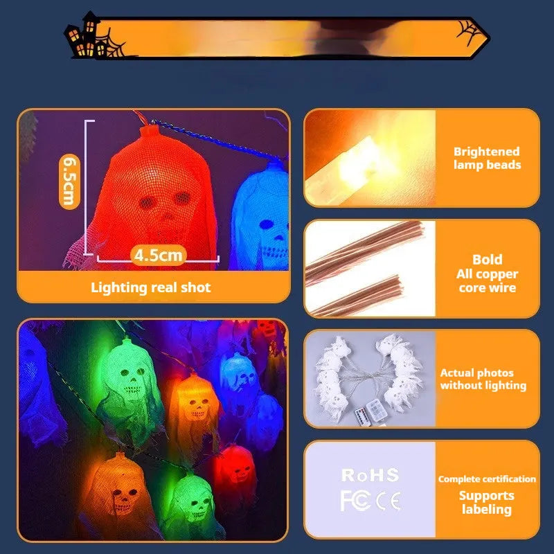 Halloween decoration LED fairy lights in coloured or warm white on a dark wall