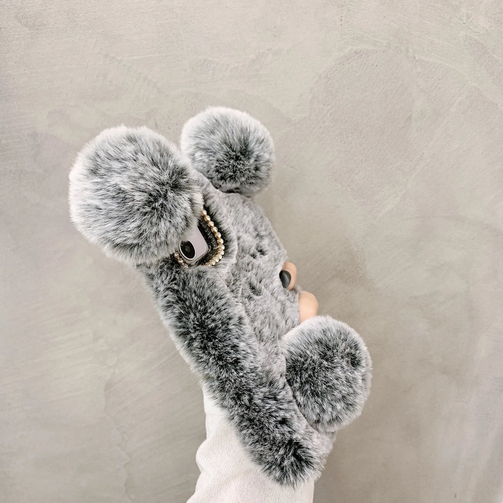 Cute plush panda hand warmer thermal shell case for iPhone 15