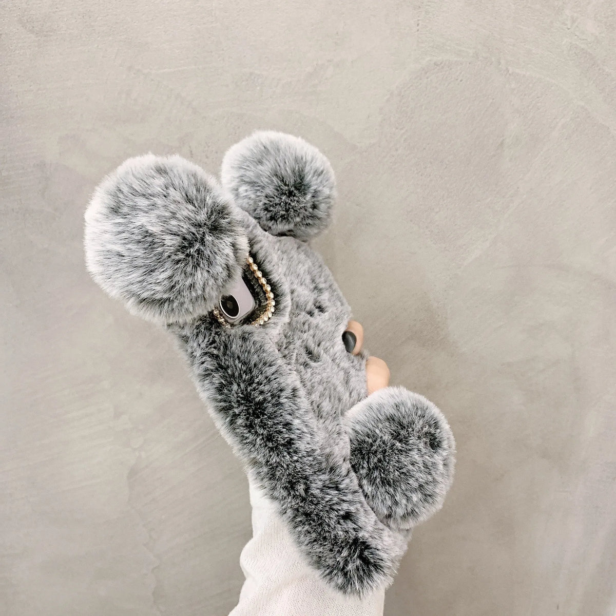 Cute plush panda hand warmer thermal shell case for iPhone 15