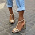 Gold high heel fish mouth open toe buckle strap sandals for women