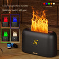 Black round flame aroma diffuser humidifier with LED lighting on wooden surface