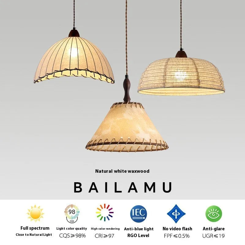 Retro fabric dining chandelier with iron frame, adjustable height 1.5m, three light colour options, for bedroom or clothing store