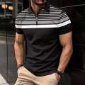 Men's black striped loose fit short sleeve T-shirt made of polyester fibre