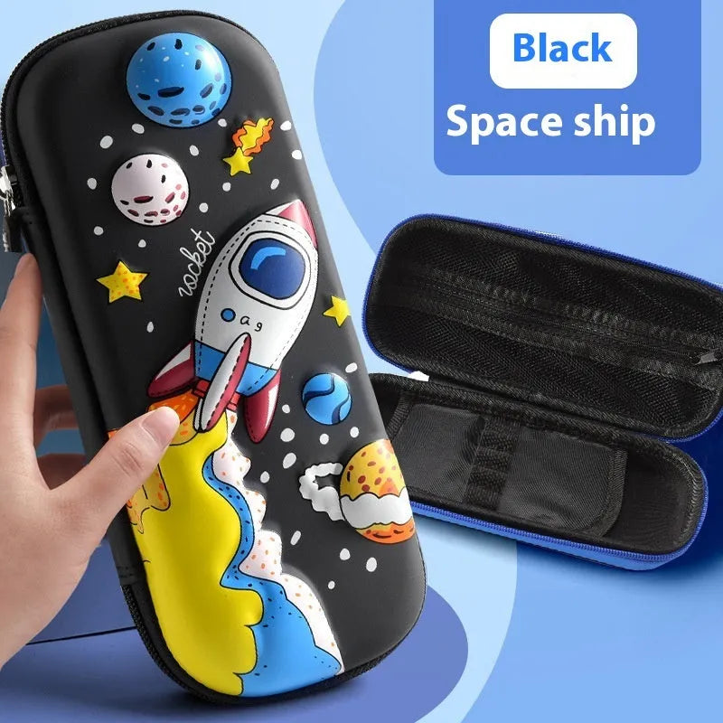 3D leather pencil case with astronaut pattern design showing textured surface and structured box shape