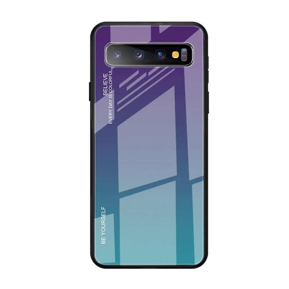 Gradient glass phone case for Samsung A series showing back cover with TPU frame and colour transition finish