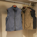Men's straight fit nylon vest with side seam pockets in black, blue or army green