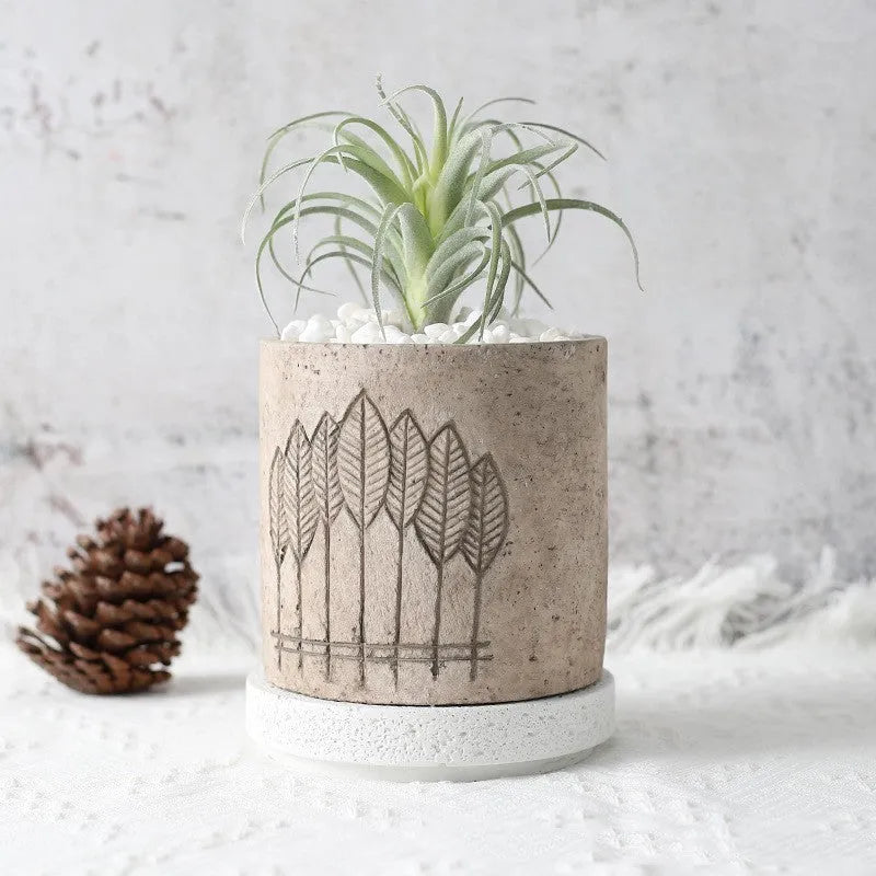 Cement succulent flowerpot in concrete, 12x12cm, green gray or beige, simple design for indoor plants