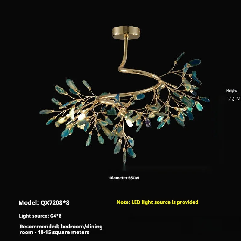 Nordic modern minimalist 8-head metal agate ceiling light, 650 by 550 millimetres, blue colour option