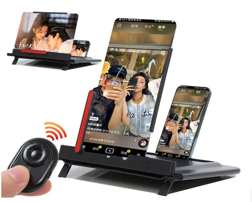 12-inch pull-out smartphone screen amplifier showing horizontal and vertical bracket positions