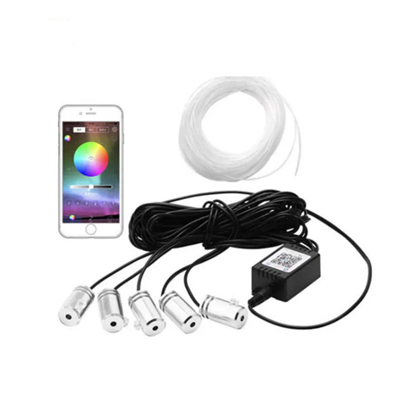 APP cold light strip car interior decoration with RF remote control and 6m soft rubber light pipe