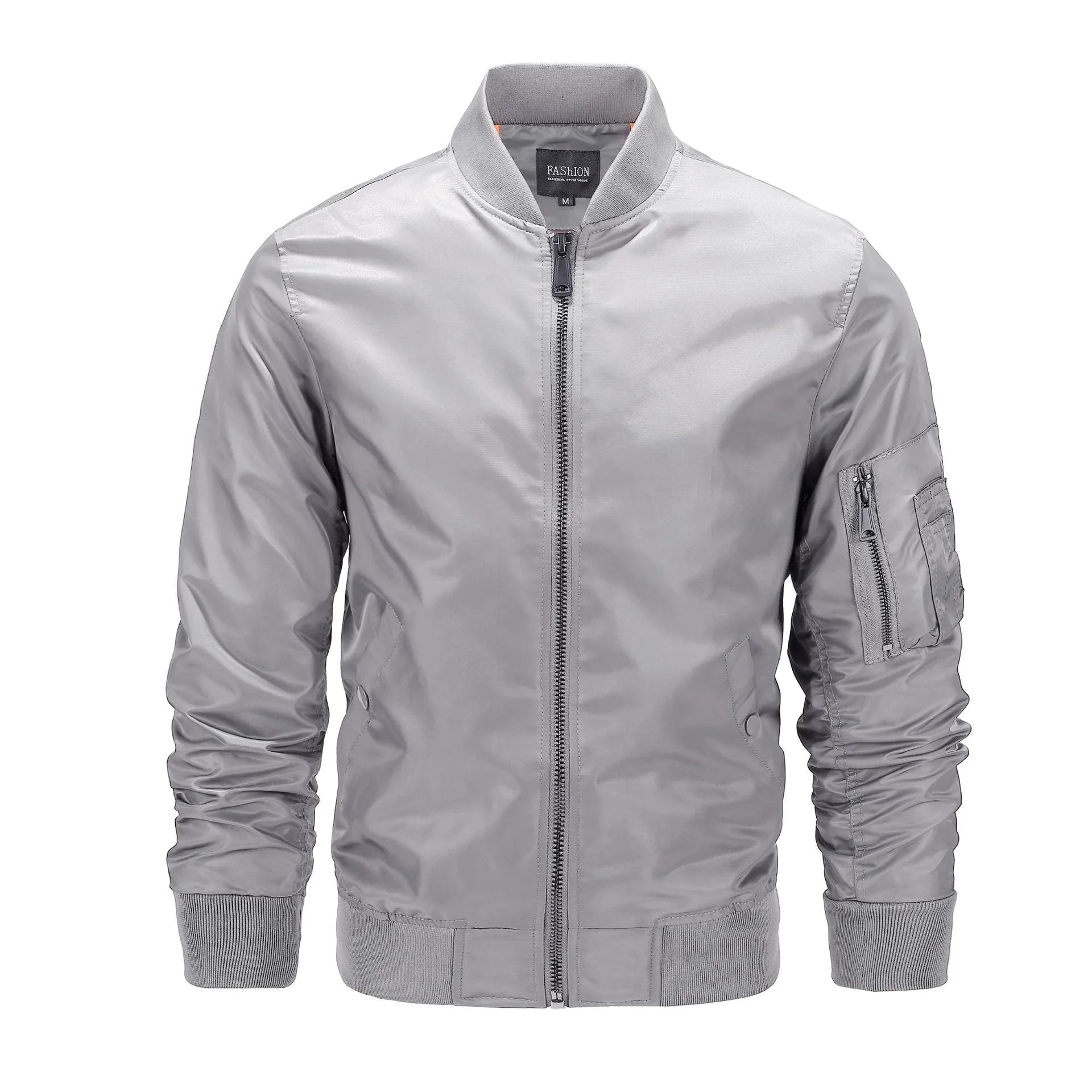 Men's casual jacket loose fit solid colour nylon with side seam pockets