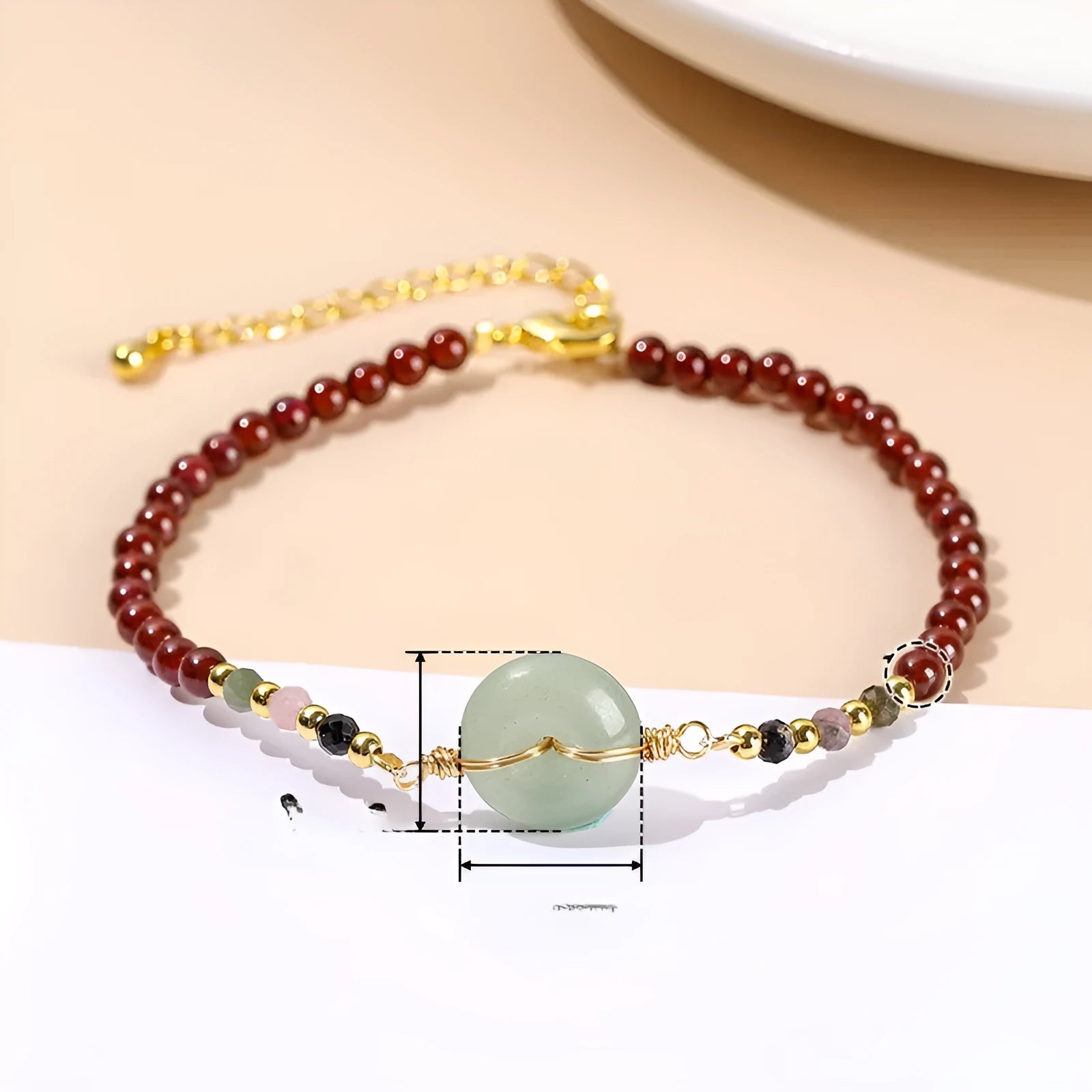 Women's crystal agate bracelet with garnet safety buckle and round decorative elements