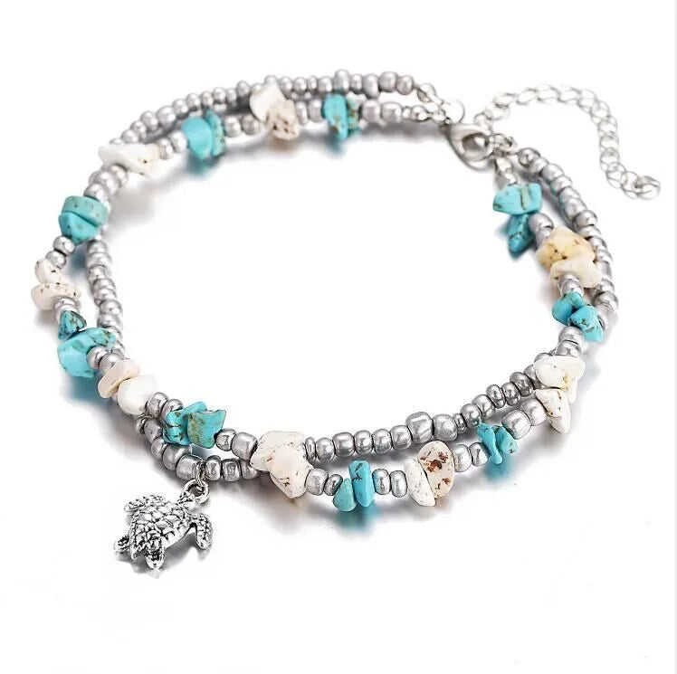 Green blue starfish anklet leg chain with zinc alloy construction on a beach setting