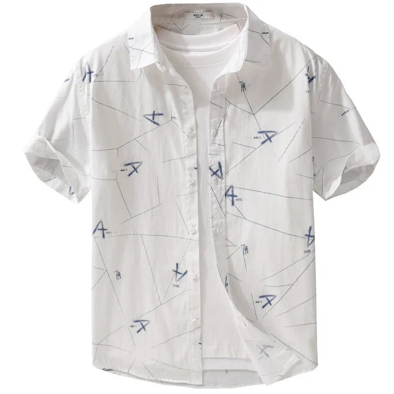 Men's loose fit cotton short sleeve shirt with letter print in light green colour