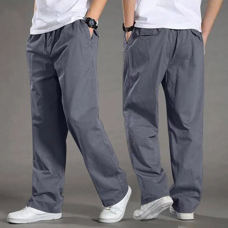 Men's cotton loose straight leg trousers in black, size M, five colours available