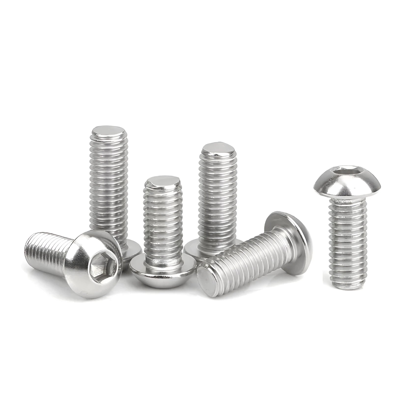 Stainless steel half round head pan head hexagon screw with hexagon drive and whitewash finish