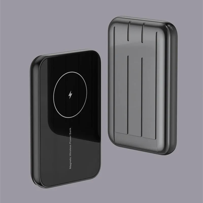 Blue 15W wireless magnetic power bank showing front view with dimensions 98mm by 64mm.