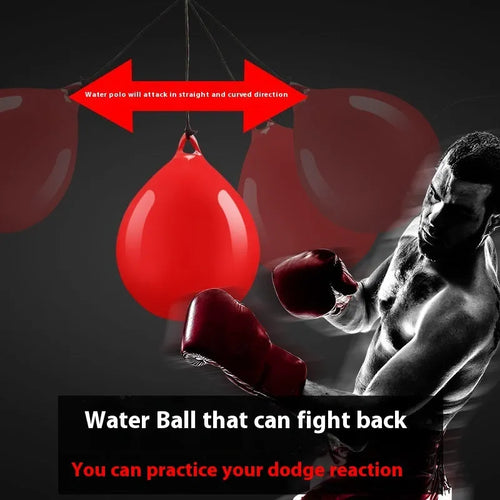 Red water-filled boxing reaction ball with hook rope for martial arts training