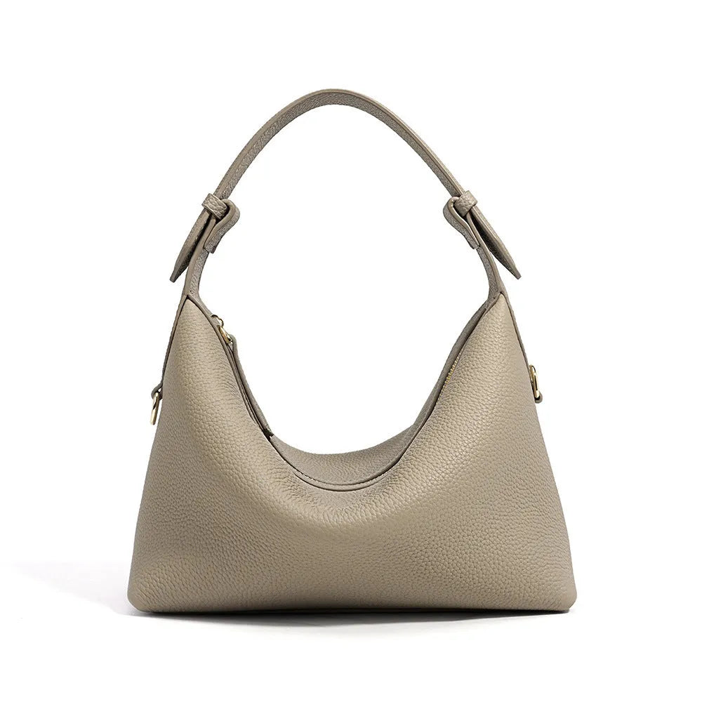 Genuine leather women's cross-body bag in dumpling shape with first layer cowhide, beige colour, size 23cm