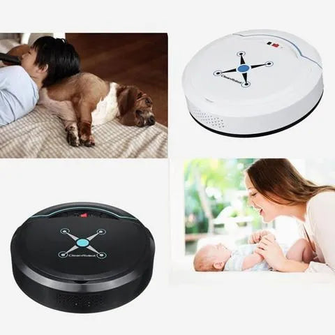 Smart robot vacuum cleaner in white, 22.8cm diameter, ABS construction, with obstacle sensors