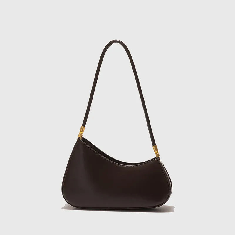 Women's retro oval underarm bag in PU leather with single strap and sandwich pocket