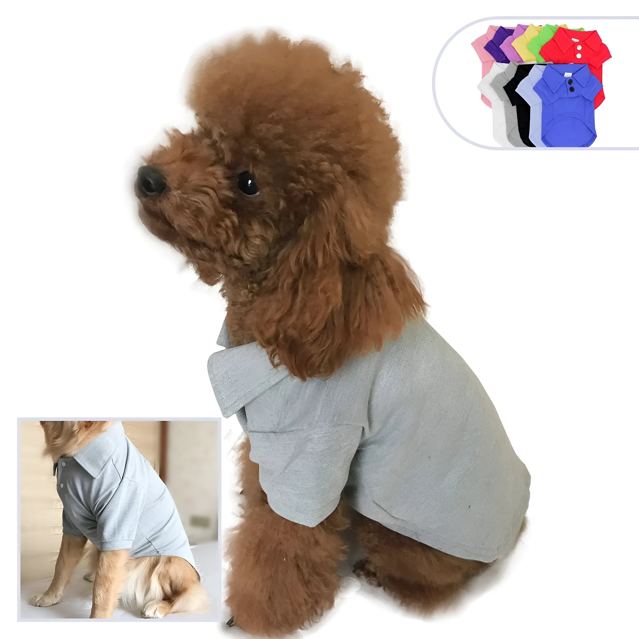 Cotton pet clothing polo shirt for dogs in black, grey, pink, white, yellow, sizes XS to XXL