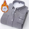 Oxford flannel long-sleeve casual brushed fleece-lined thick warm shirt for men in navy blue