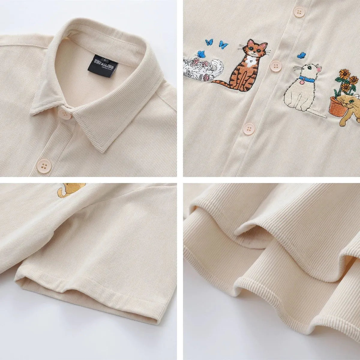 Embroidered loose shirt cardigan with cartoon pattern in apricot colour for teenagers