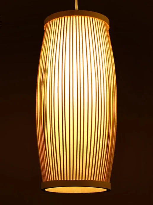 Handmade natural bamboo plait pendant lamp with a 35cm drop for hall or staircase lighting.