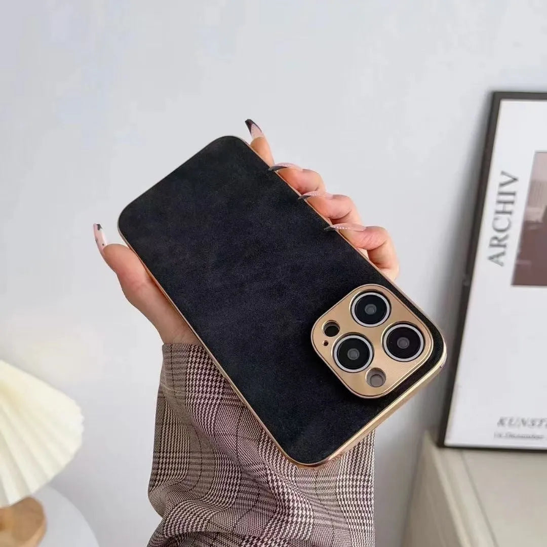 Leather texture TPU phone case for iPhone models in black, blue, grey, and grey-green colours.