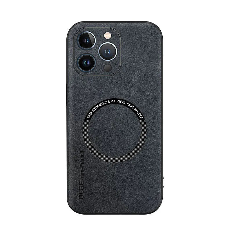 Magnetic Sheepskin All-inclusive Drop-resistant Business Phone Case Compatible with iPhone 12-16 Pro Max Series in Graphite Black Dark Night Green Sapphire Blue Golden Brown Galactic Gray