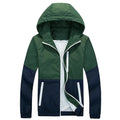 Men's lightweight polyester hooded sports jacket in army green, front view