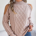 Women's twist pattern acrylic sweater with strapless half-high collar and lantern sleeves in multiple colours