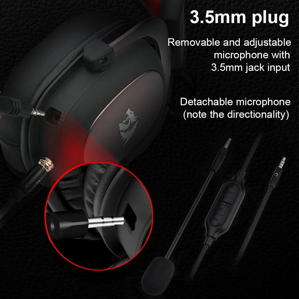Black H710 game earphones with active noise reduction, 7.1 USB connection, imitation protein earmuffs, and braided cable