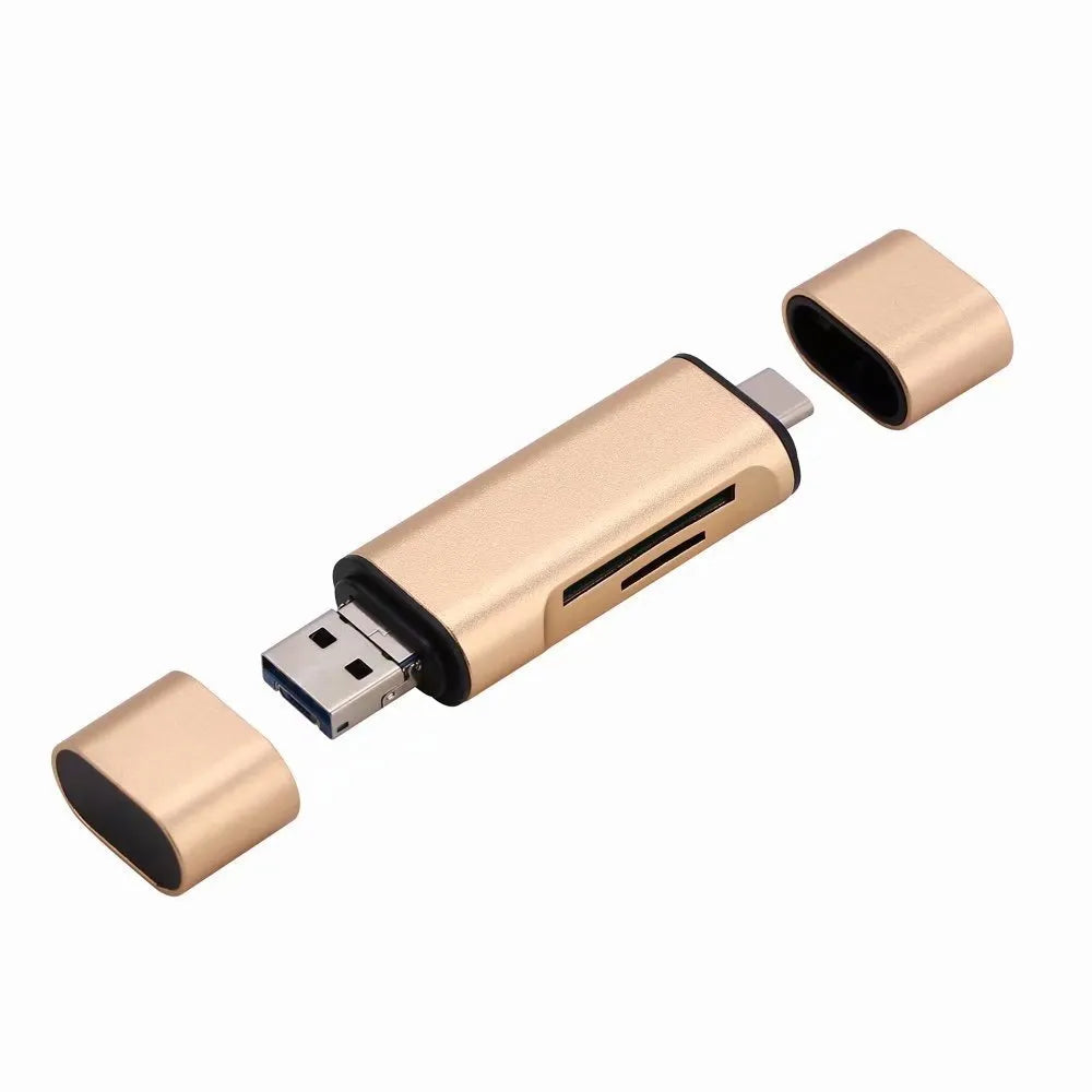 USB mobile phone card reader MICRO TYPE-C aluminium alloy support TF SD OTG golden