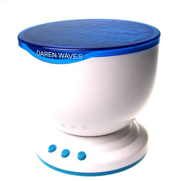 Blue ocean-themed projection lamp showing underwater light effects on a wall