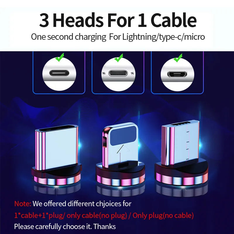 Magnetic data cable with USB 8PIN Micro USB TYPE-C interfaces, flat noodle wire, black colour, 1m length