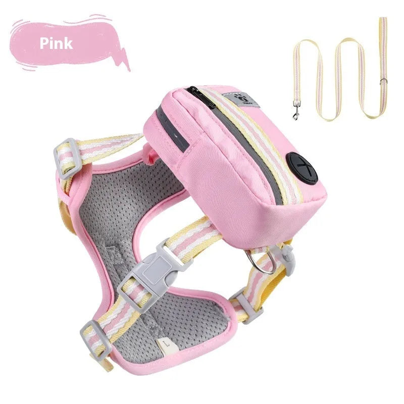 Explosion-proof anti-strangulation pet harness in Oxford cloth with a 1.5m traction rope.