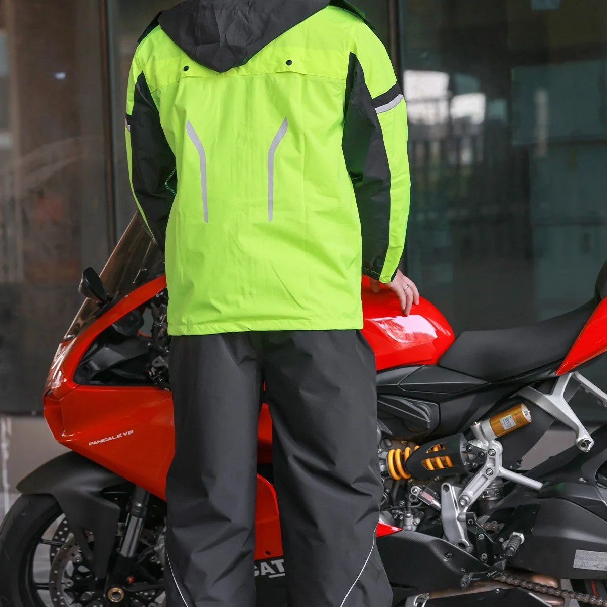 Raincoat suit set jacket and trousers polyester solid colour black suit green black suit for outdoor cycling camping hiking fishing