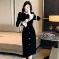 Black French lace spliced velvet dress with long sleeves for men and women