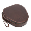 Brown genuine leather earphone bag with lanyard designed for Apple AirPods Max