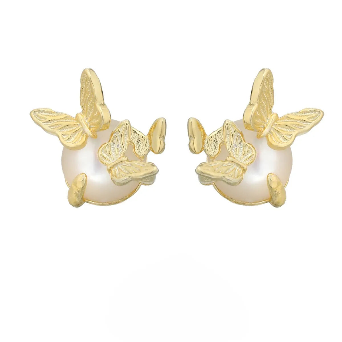 925 sterling silver butterfly stud earrings with electroplated gold finish