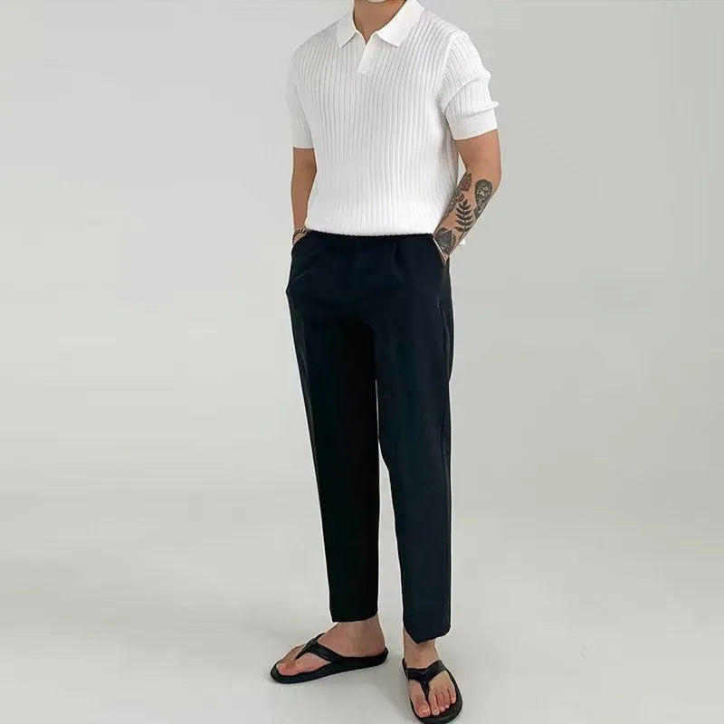 Men's solid colour cotton blend polo shirt with half sleeves in loose fit