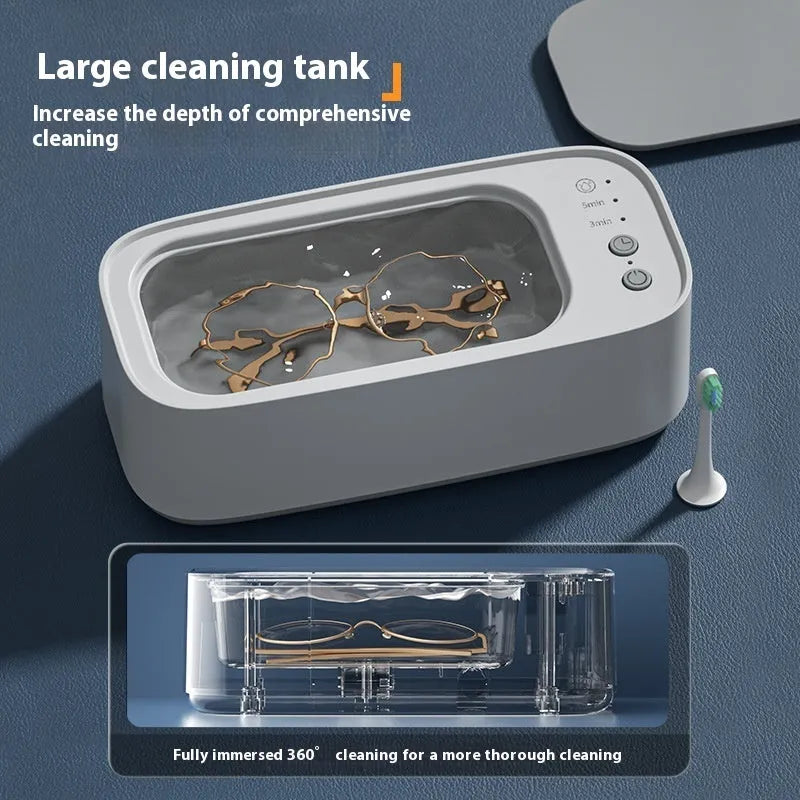 Ultrasonic glasses cleaning machine in dark green with 300ml tank and rechargeable USB power