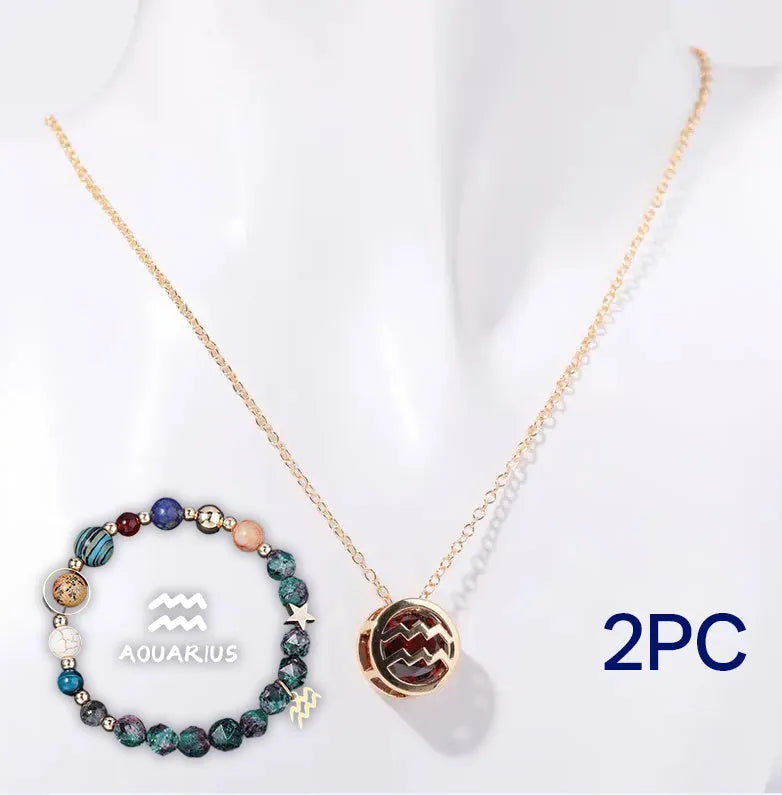 Natural stone beaded necklace and bracelet set with adjustable cords in gemstone materials