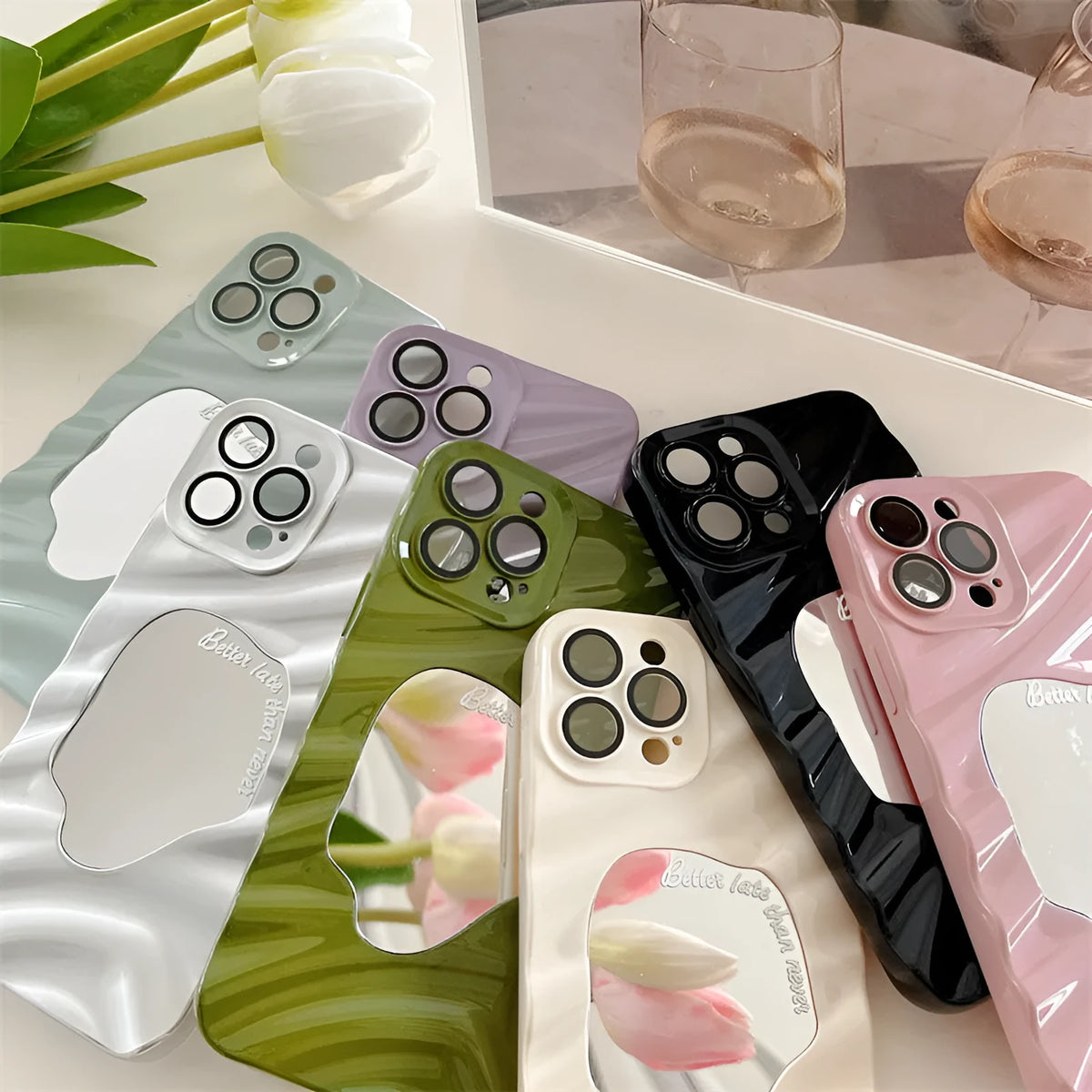 Corrugated mirror phone case for iPhone 14 Plus in TPU with built-in bracket and shockproof protection